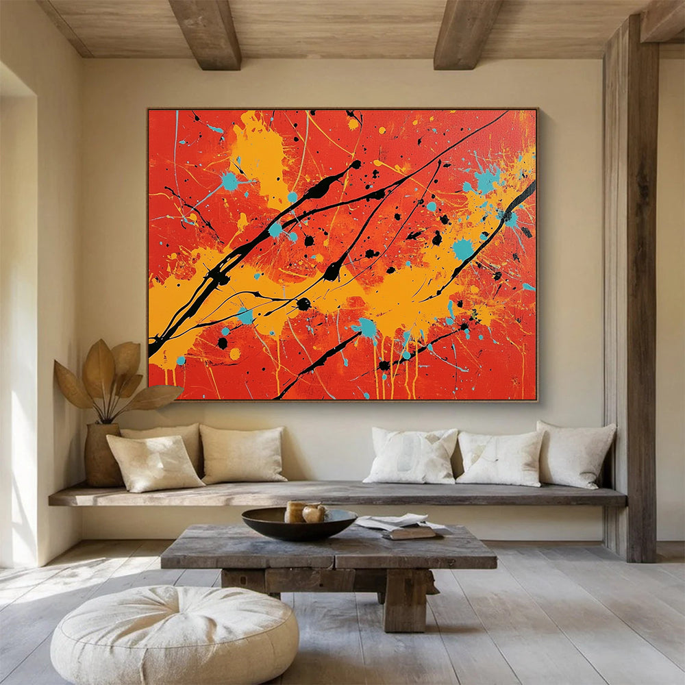 Energetic Red - Orange Splatter Expressionist Abstract Painting ABS122