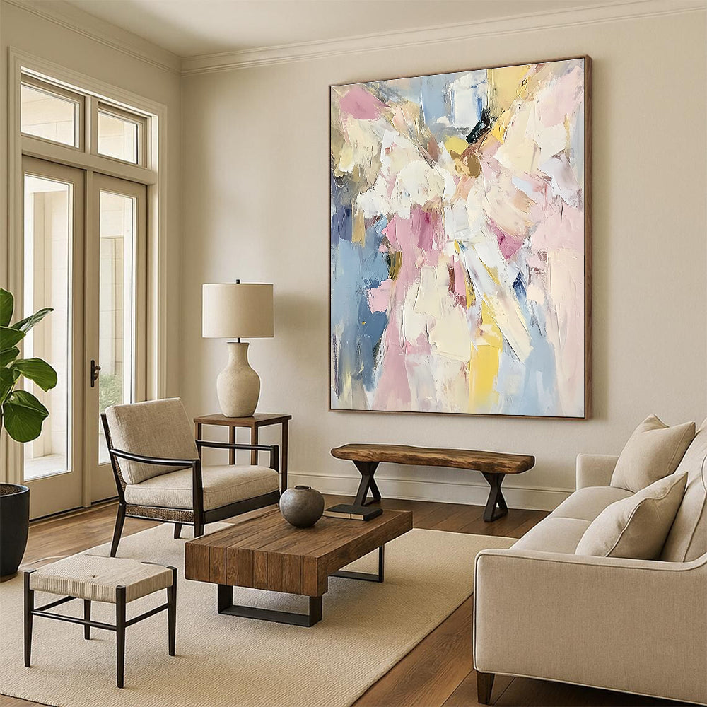 Pink Blue Yellow Abstract Painting with Cheerful Vibrancy WINK467