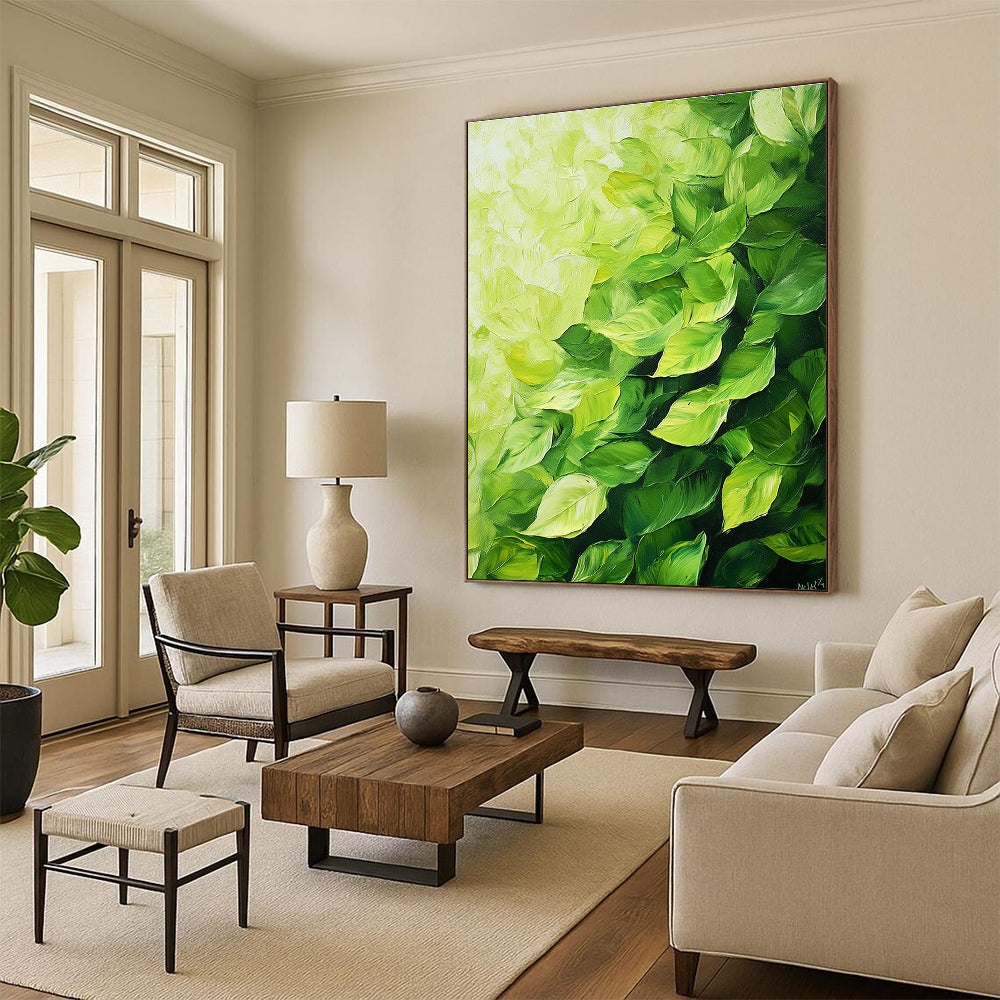 Lush Green Leaf Textures Painting of Vibrant Nature GAB0168
