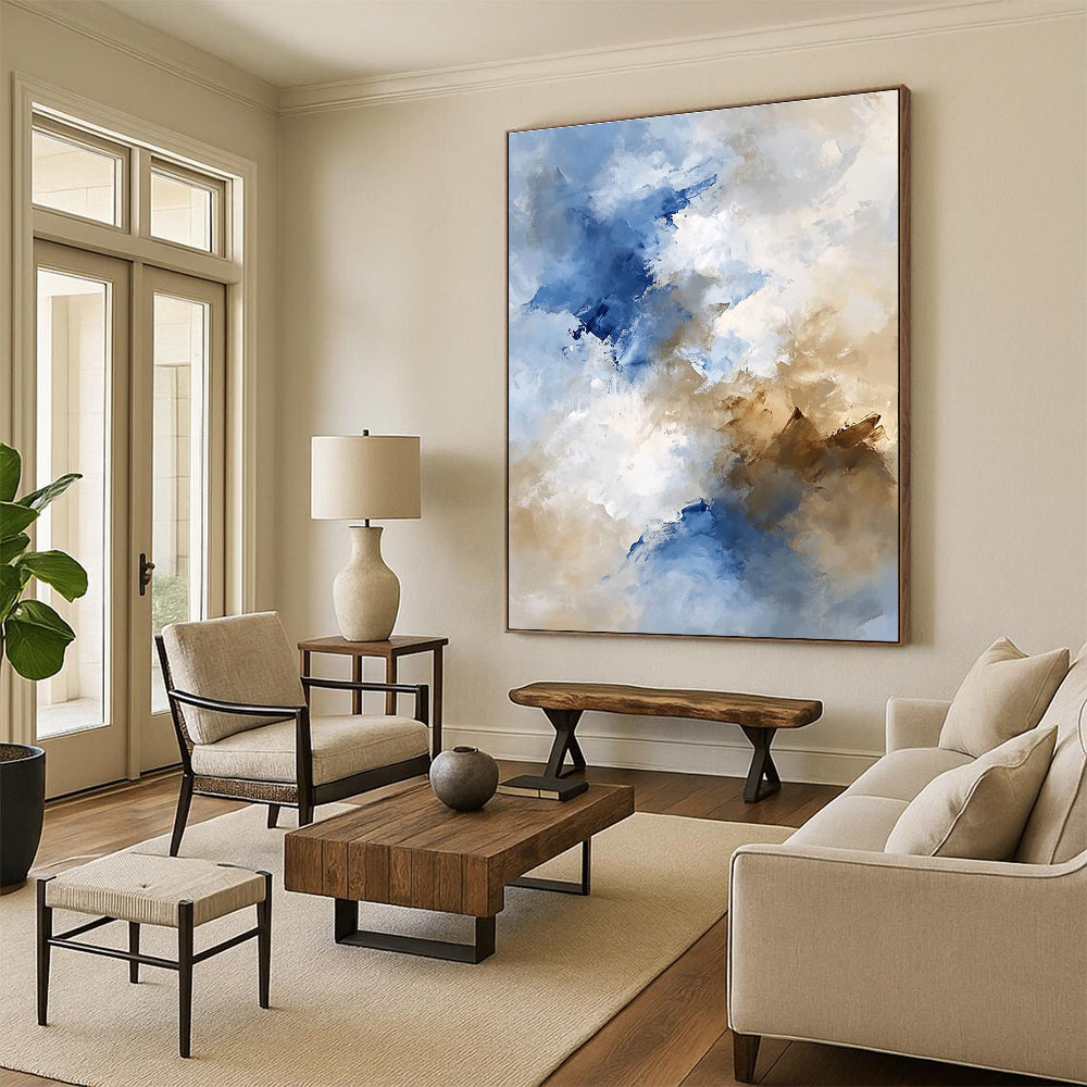 Blue - Beige Abstract Clouds Painting with Serene Harmony WINK370