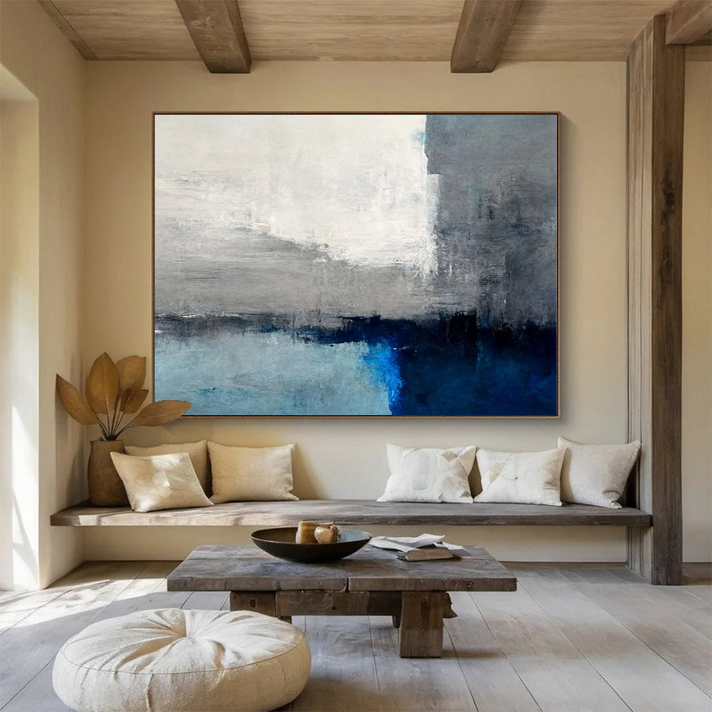 Grey - Blue Abstract Horizon Painting for Serene Spaces YHT073