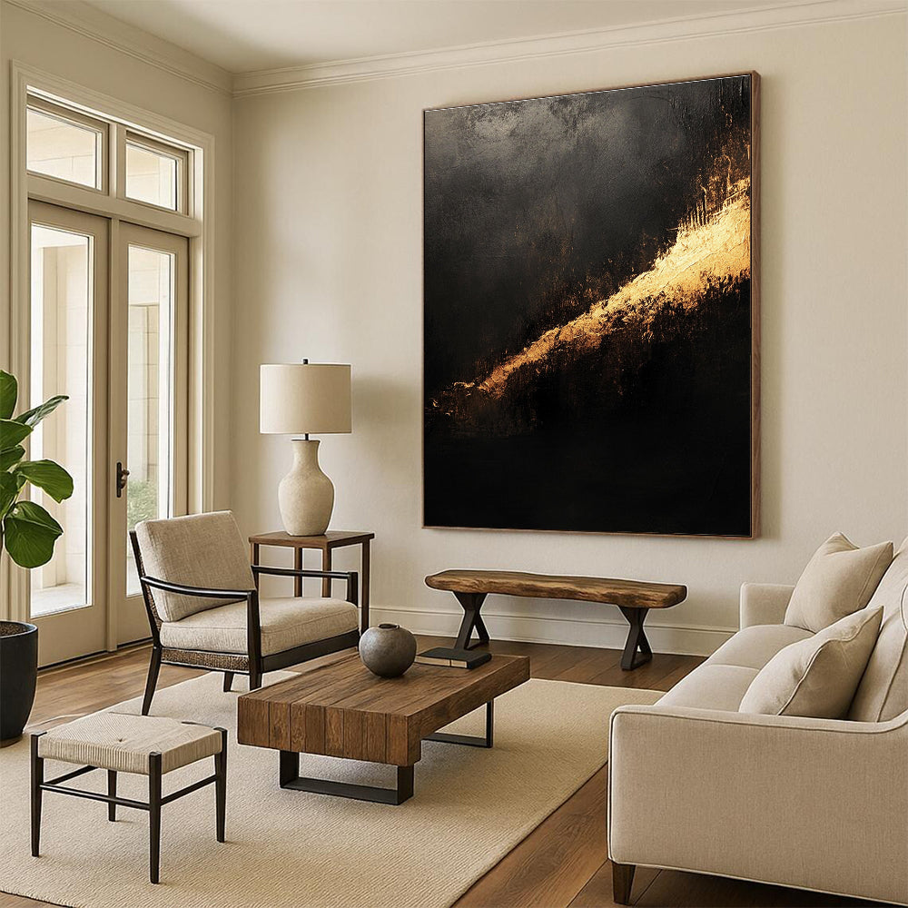 Black and Gold Abstract Painting with Luxurious Accents WINK828