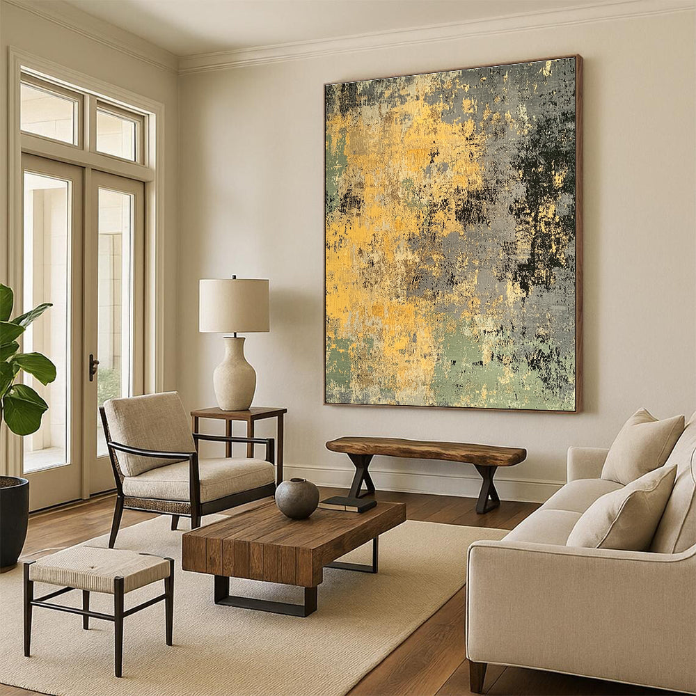 Yellow - Gray Abstract Rug with Rustic Charm WINK403