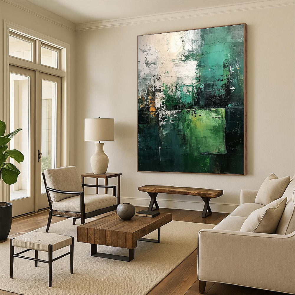 Mixed Green Abstract Painting for Corporate Wellness Spaces HENG005