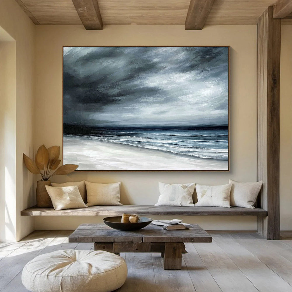 Stormy Coastal Landscape with Dark, Mood Tones Abstract Painting ABS339