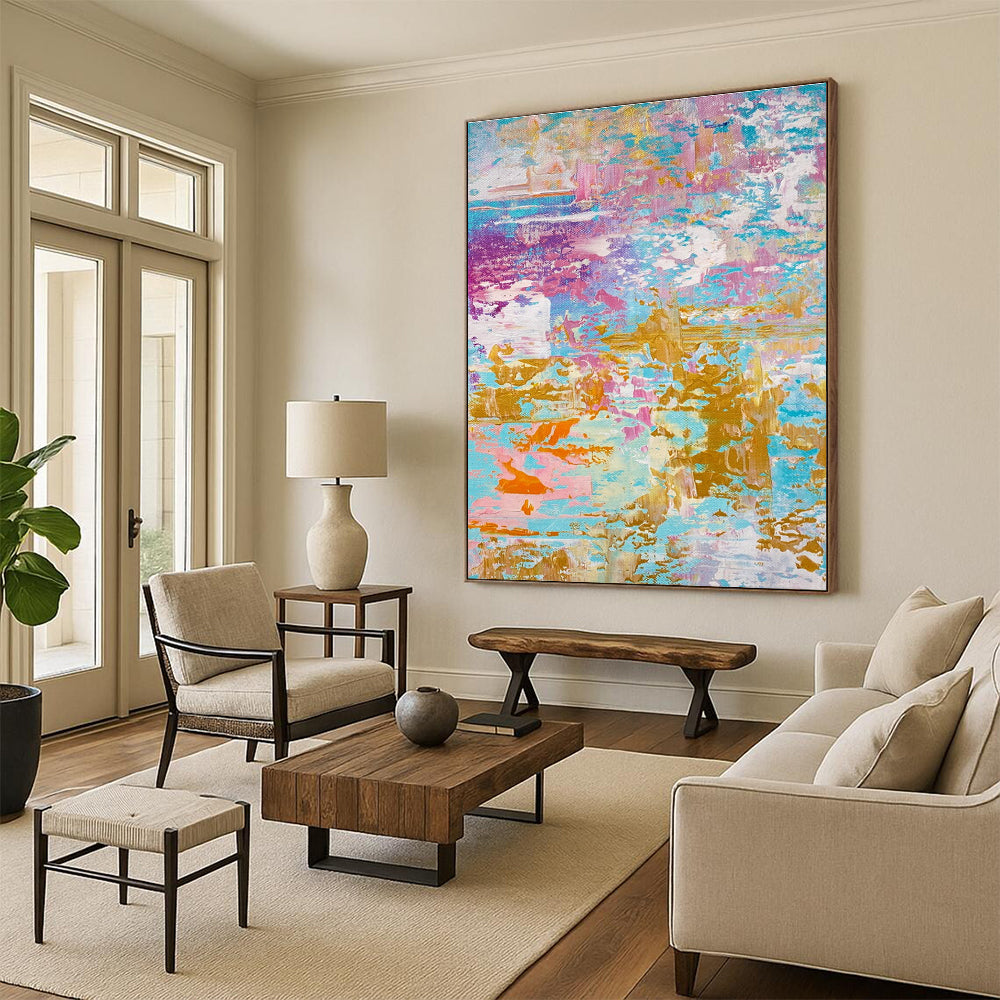Pastel and Gold Abstract Painting for Chic Bridal Suites HENG464