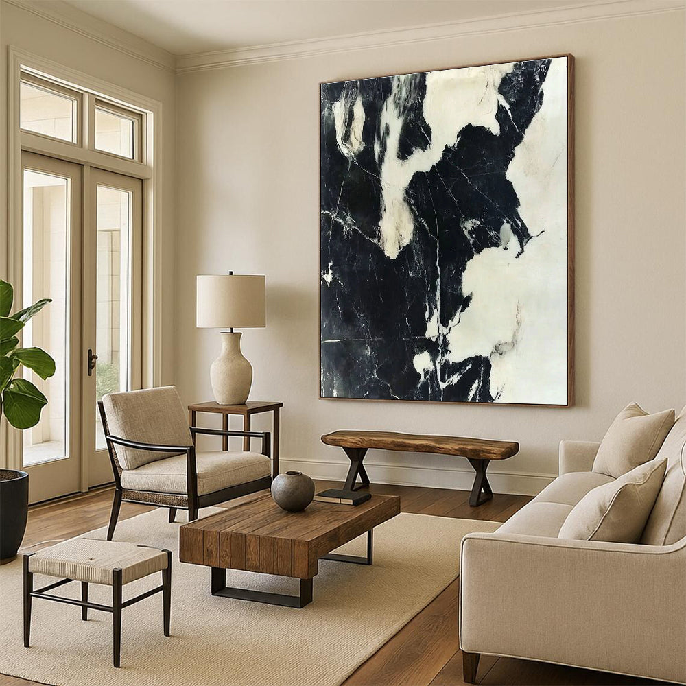 Black and White Marble - like Abstract Painting with Timeless Elegance WINK007