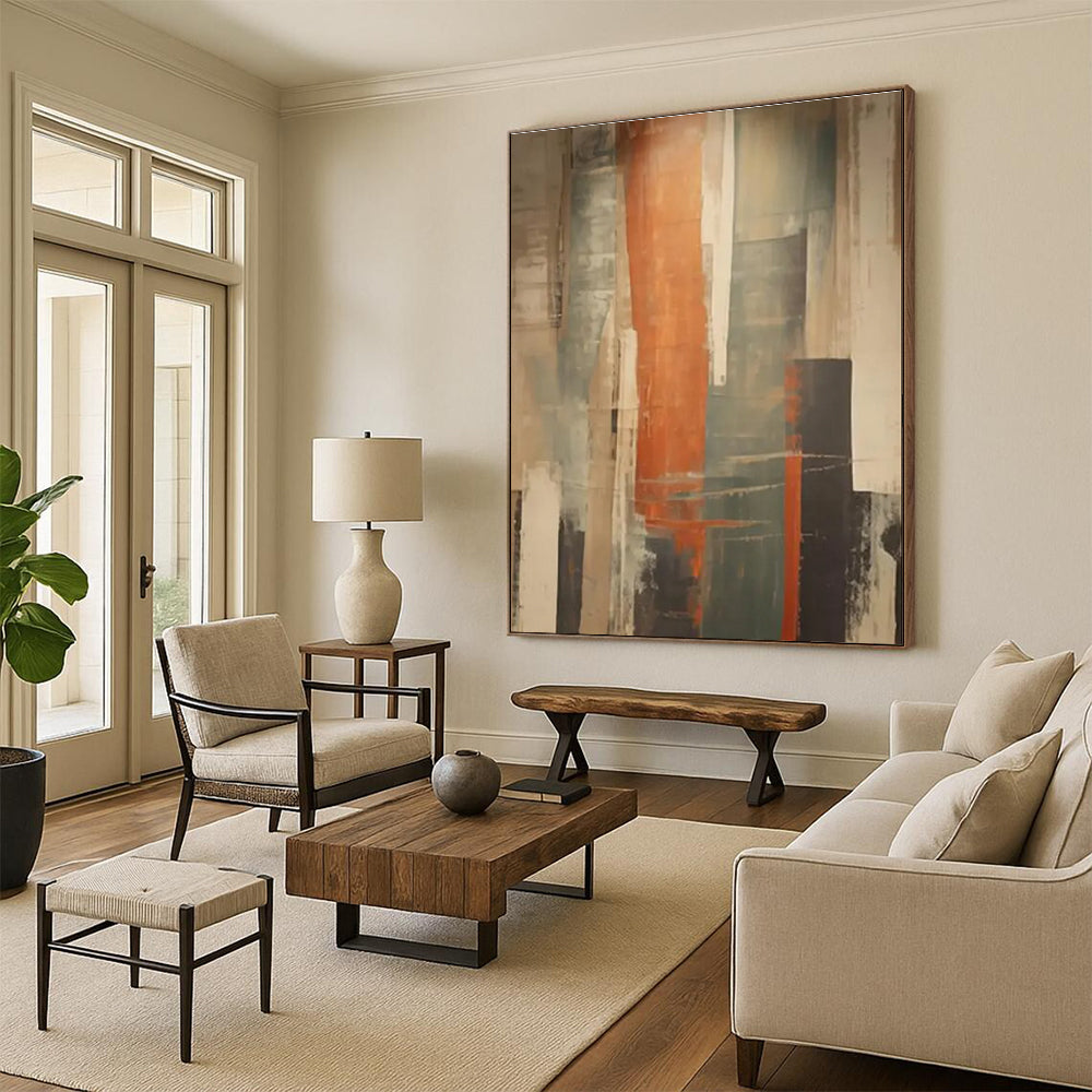 Earth - Toned Abstract Structure Painting for Rustic - Inspired Cafes HENG113