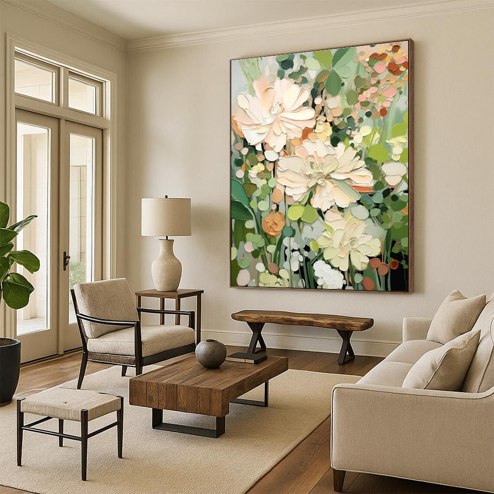Textured Floral Abstract Painting for Serene Bedrooms HENG422