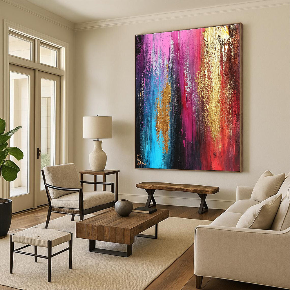 Pink and Gold Abstract Painting for Luxury - Styled Beauty Salons GAB0944