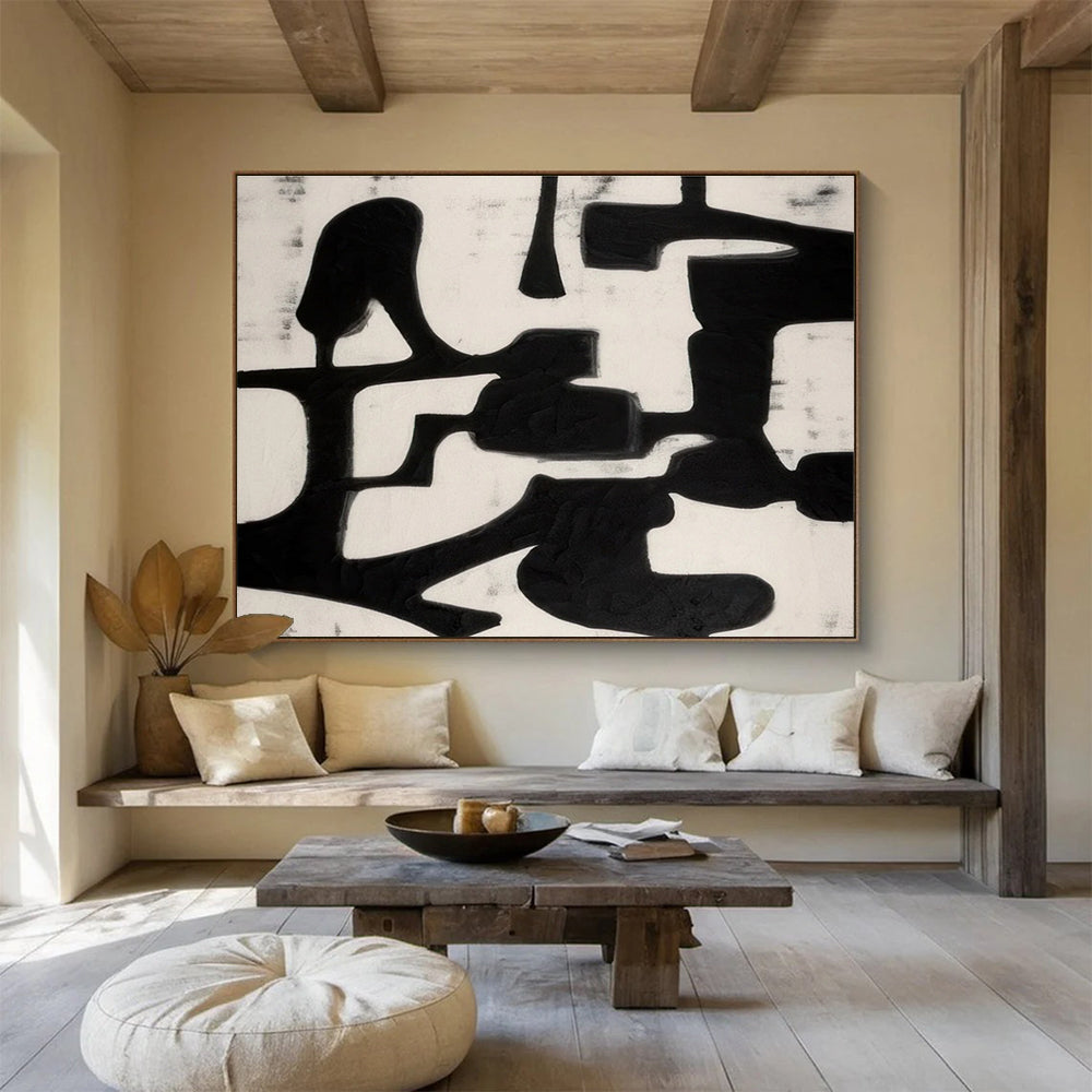 Bold Black - White Abstract Painting for Dramatic Spaces YHT062