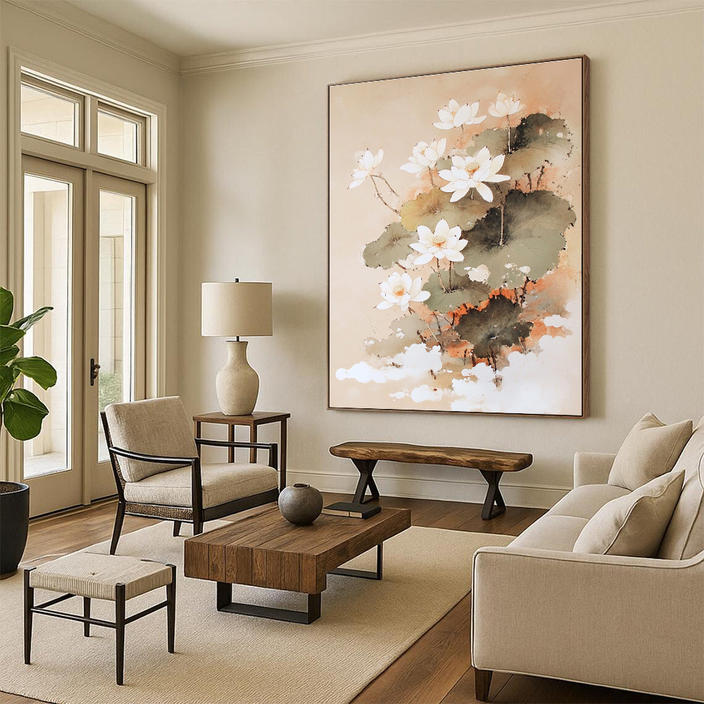 Traditional Lotus Flowers Elegant Floral Abstract Painting GAB0271