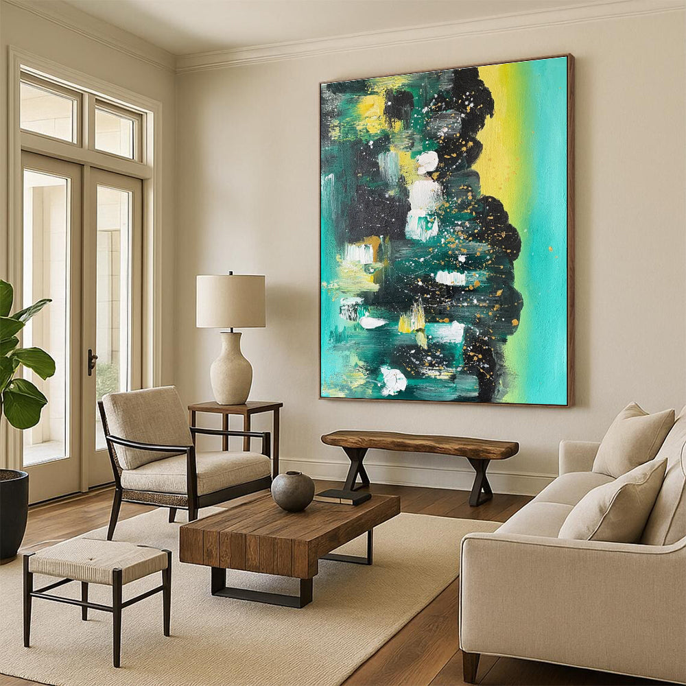 Green and Blue Abstract with Gold Abstract Painting for Luxury Hotel Spa Suites HENG038