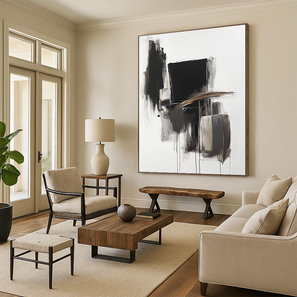 Black - White Abstract Composition Painting with Bold Simplicity WINK353