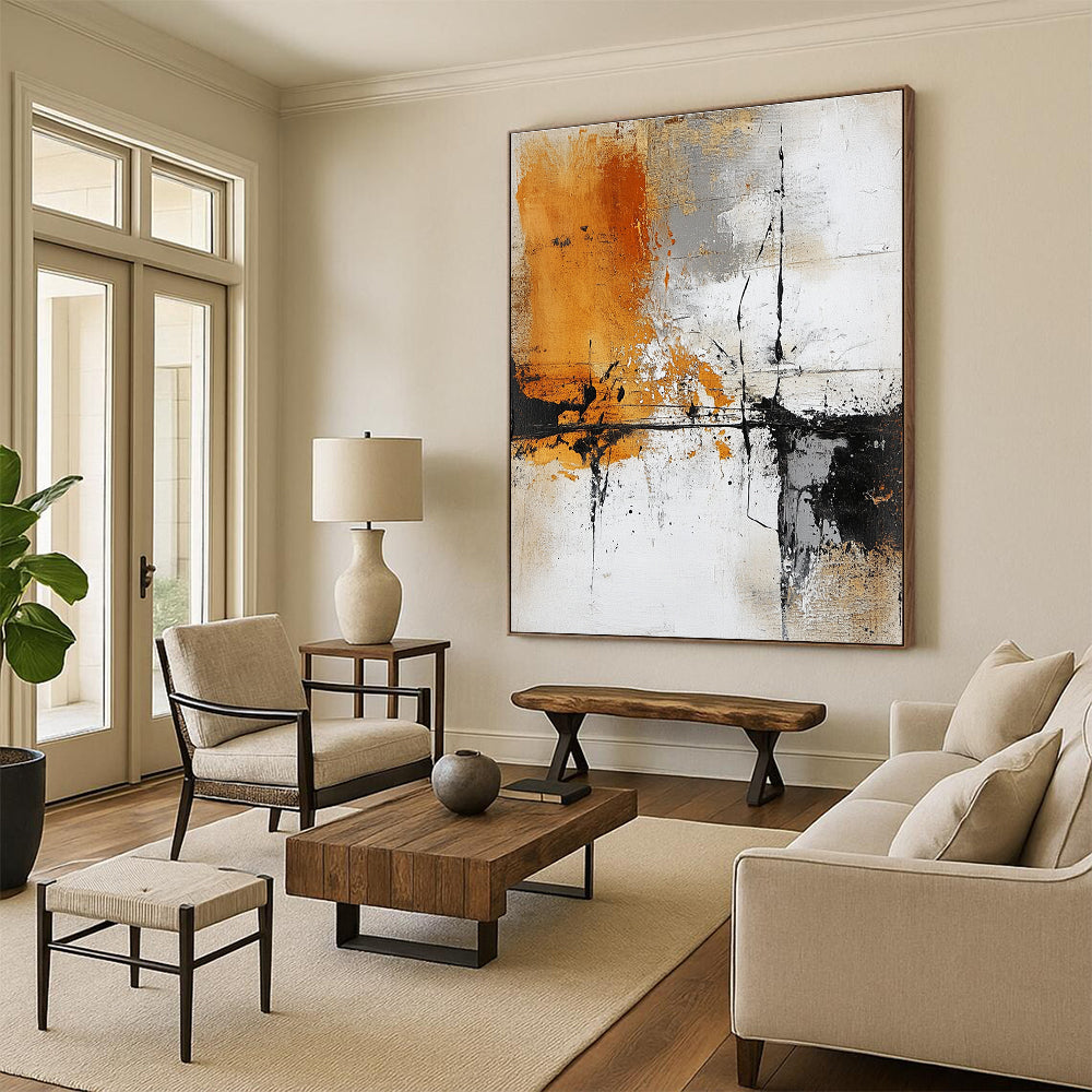 Orange Gray Abstract Textures Painting with Bold Strokes WINK631