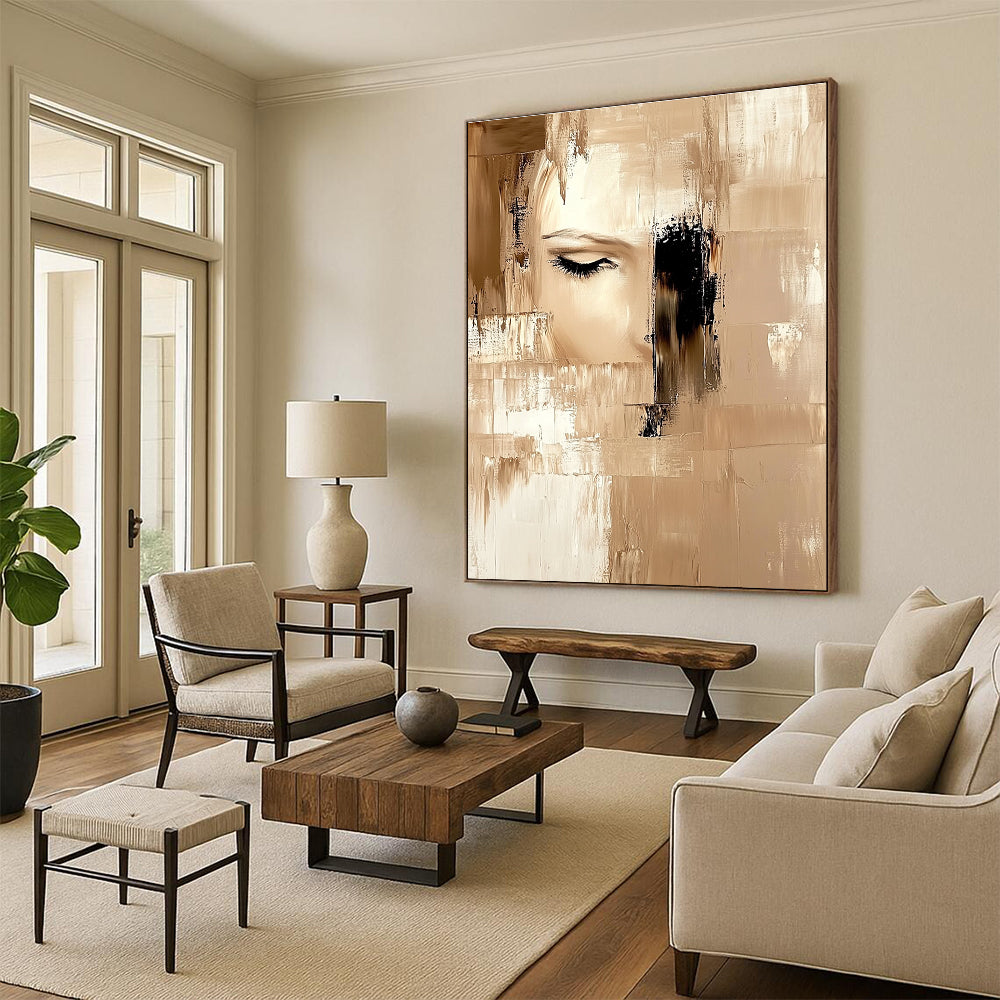 Fragmented Face in Neutrals - Introspective Abstract Figurative Art GAB0447