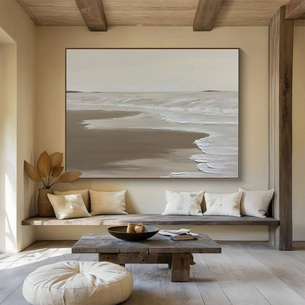 Neutral Beach Abstract Painting for Coastal Home Bedrooms YHT393