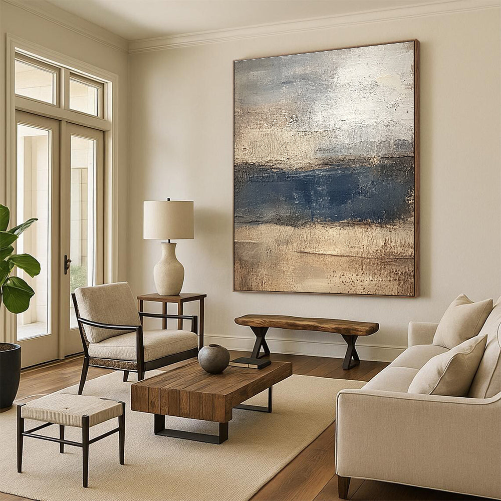 Beige Gray Blue Abstract Painting with Coastal Calm WINK454