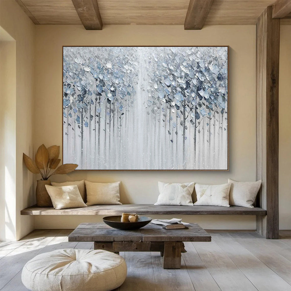 Silver Forest Abstract Painting for Serene Bedroom Retreats YHT274
