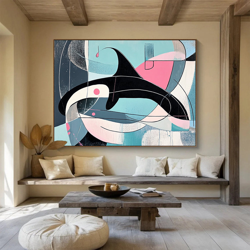 Geometric Orca with Pastel Shapes Abstract Painting ABS343