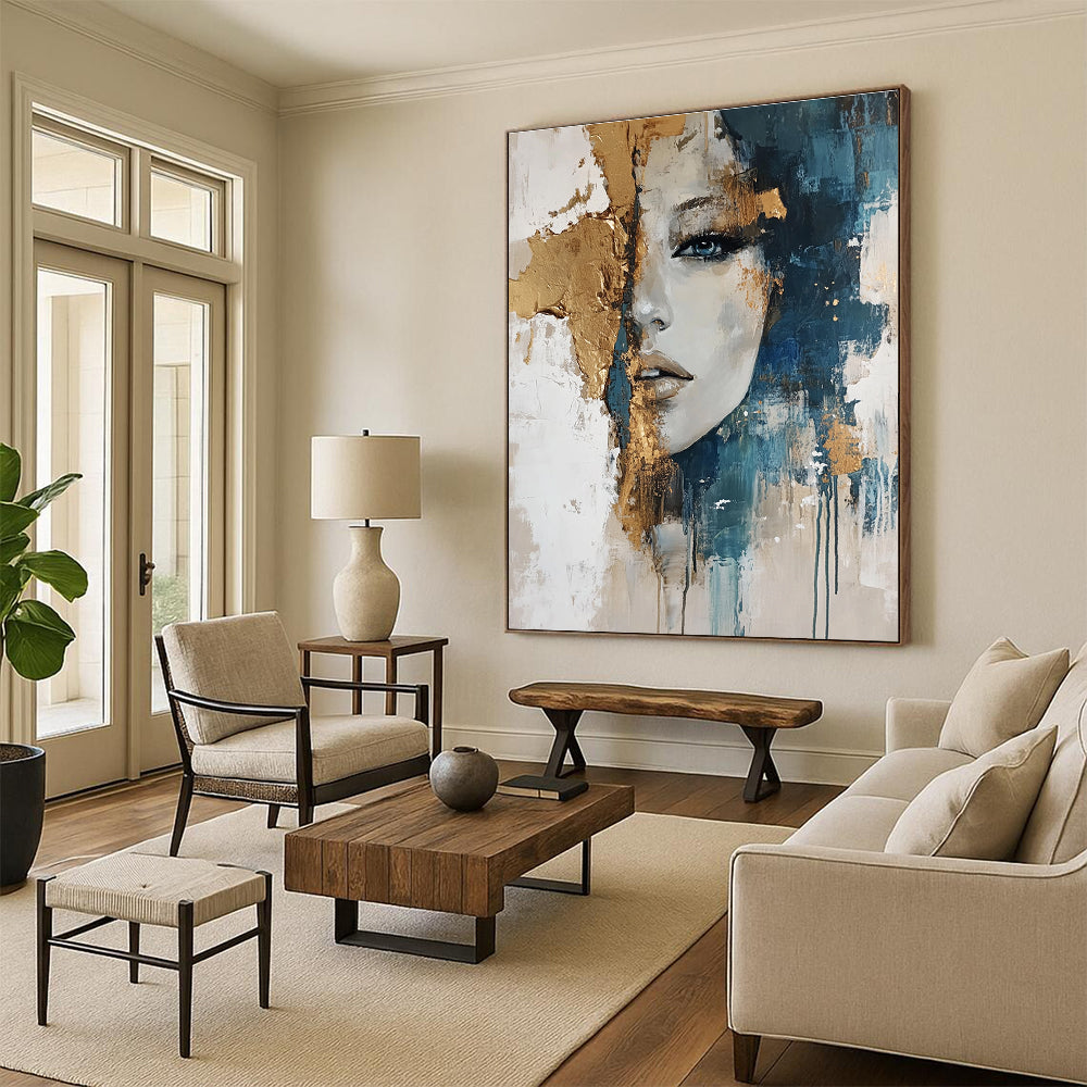 Portrait with Gold Accents Abstract Painting for Glamorous Boudoirs GAB0825