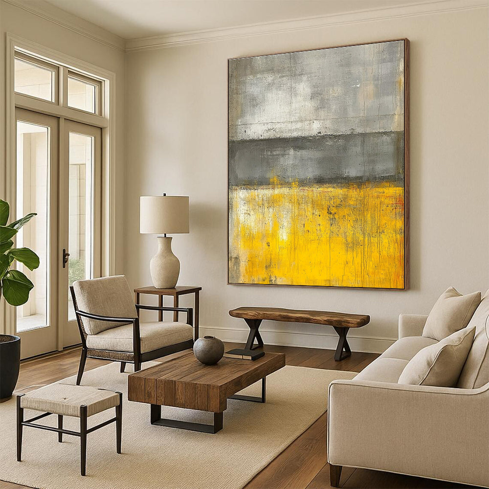 Gray Yellow Abstract Painting with Bold Contrast WINK541