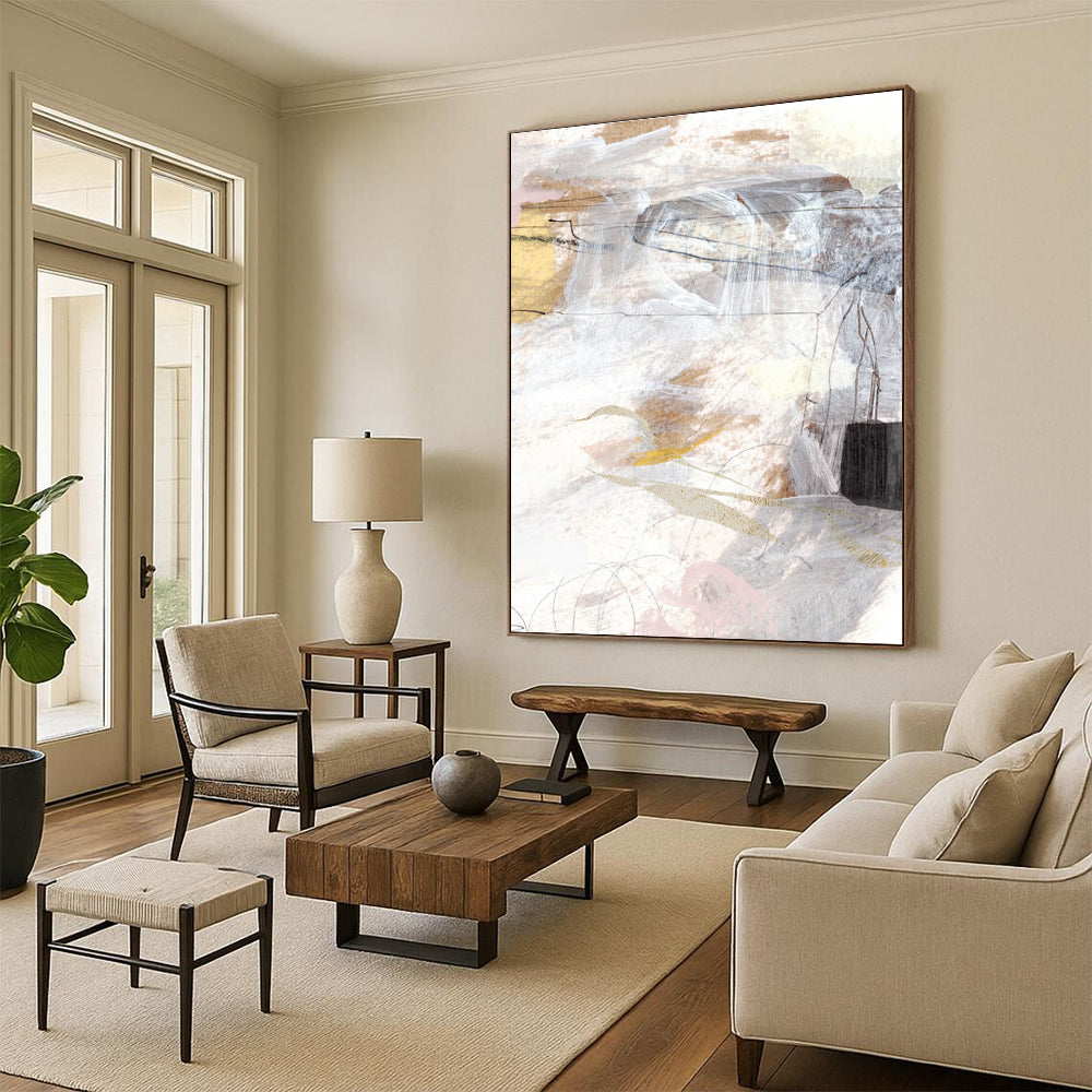 Soft - Hued Abstract Mix Painting for Minimalist Home Offices HENG212