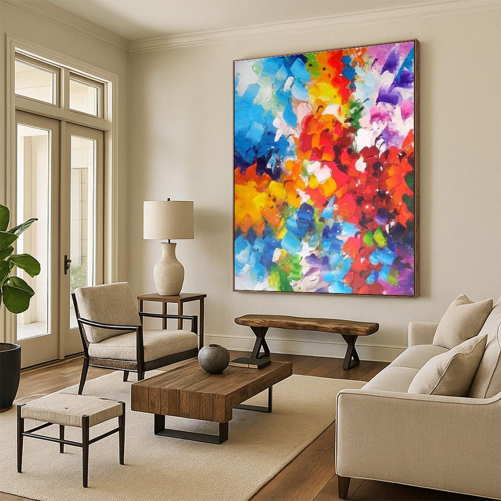Rainbow Color Burst Abstract Painting for Playful Kids’ Spaces HENG415