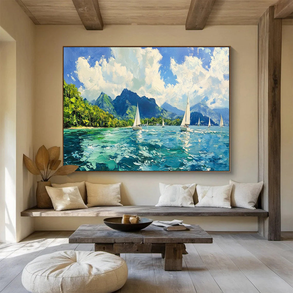 Sailing and Mountain Abstract Painting for Nautical - Themed Clubs YHT413