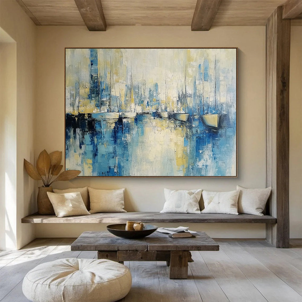 Abstract Harbor Scene Painting with Dreamy, Nautical Ambiance ABS513
