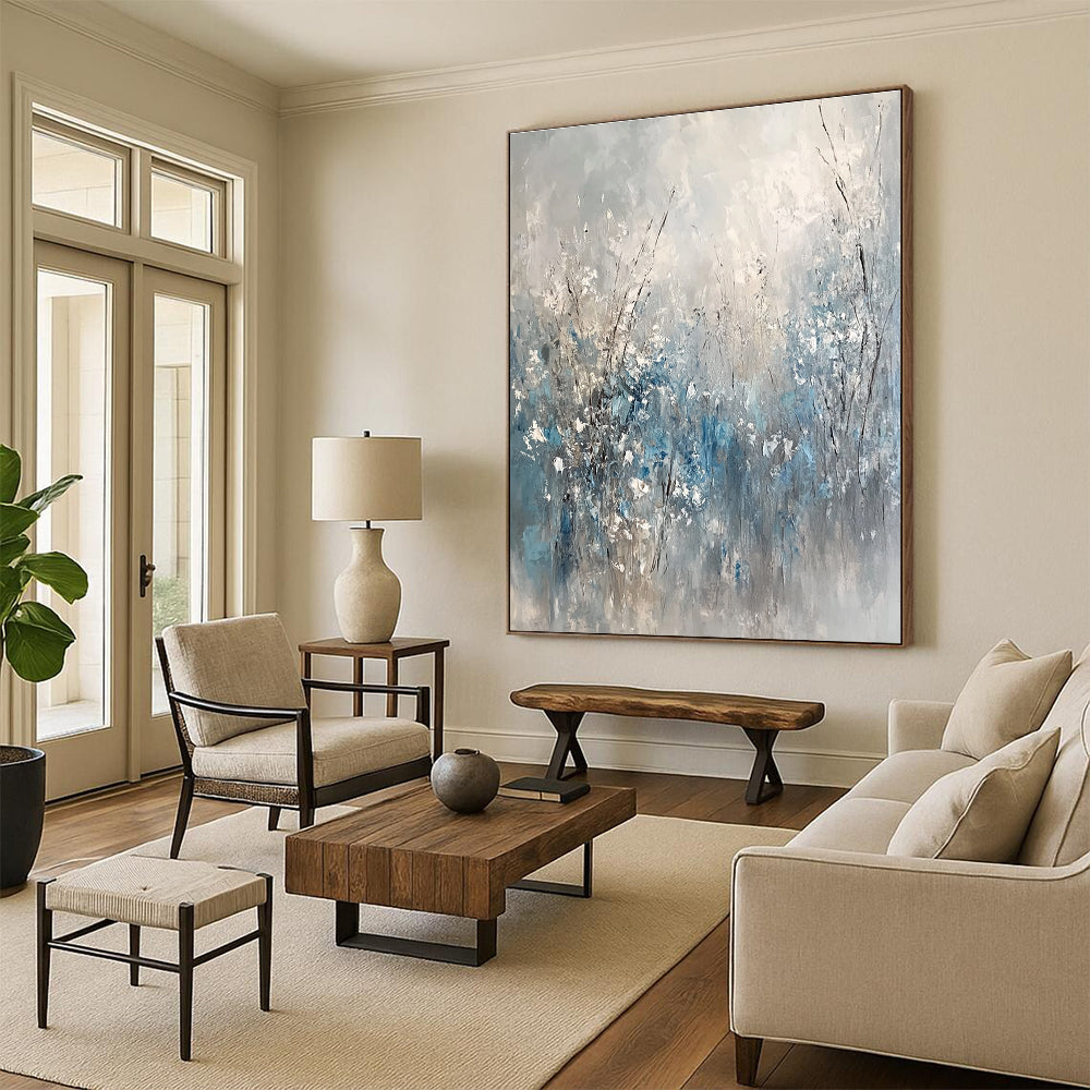 Blue - Gray Toned Abstract Floral Painting for Calming Spaces GAB0871