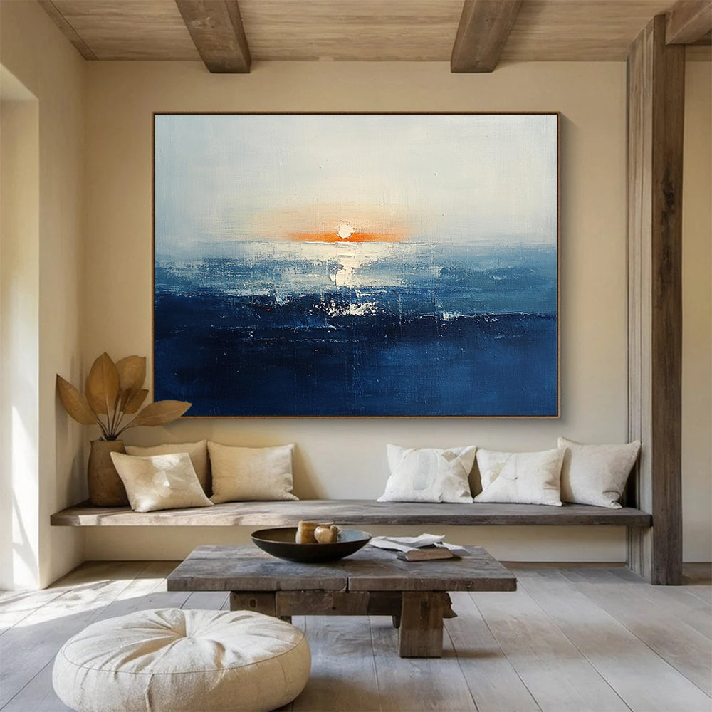 Sunset Sea Abstract Painting with Soft Color Blends ABS277