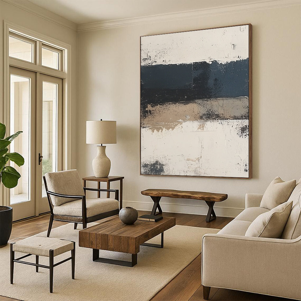 Monochrome Striped Abstract Painting with Subtle Textures WINK500