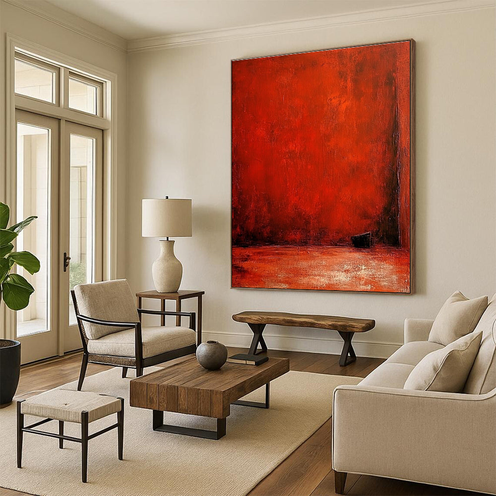 Deep Red Minimalist Space Abstract Painting of Intense Stillness GAB0165