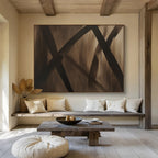 Brown - Black Abstract Lines Painting with Minimalist, Bold Dynamics ABS507
