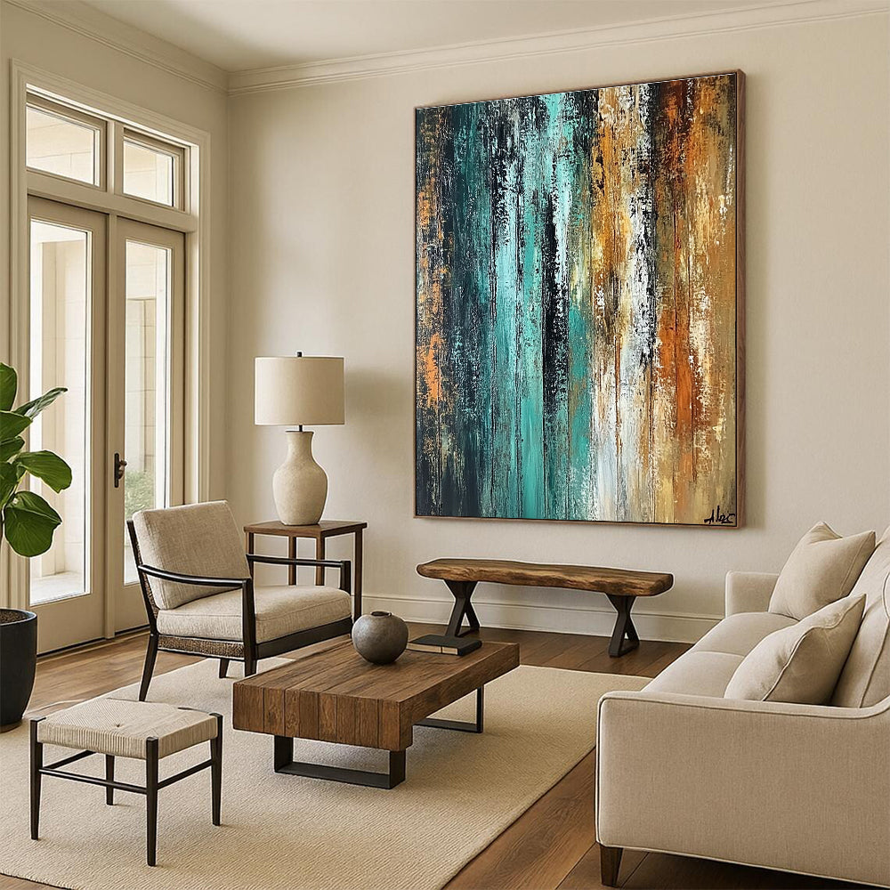 Teal Brown Gray Abstract Painting with Earthy Depth WINK485