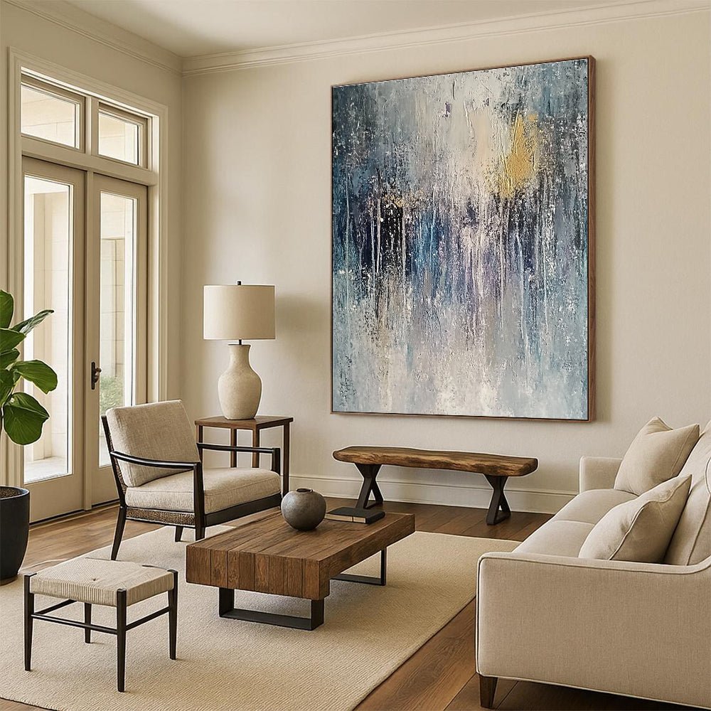Textured Gray and Gold Abstract Painting for Sophisticated Offices GAB1084