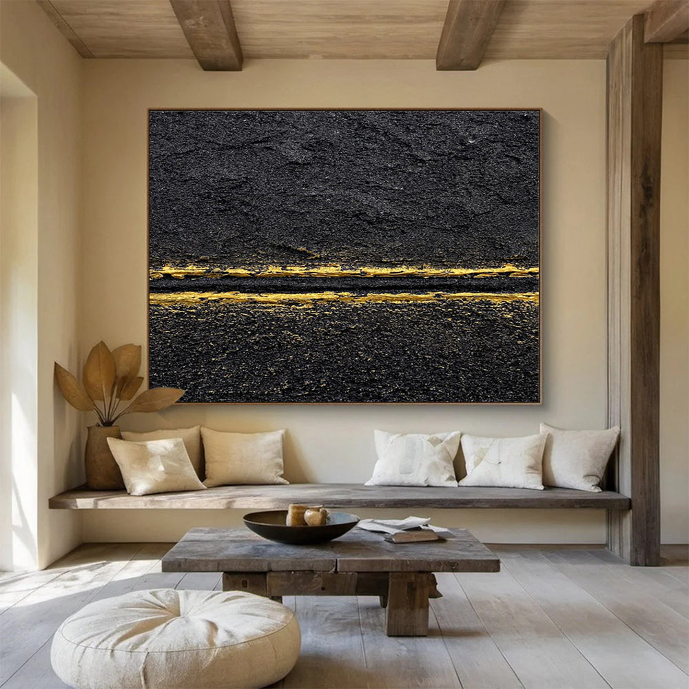 Black and Gold Abstract Painting for Sophisticated Nightclubs YHT367