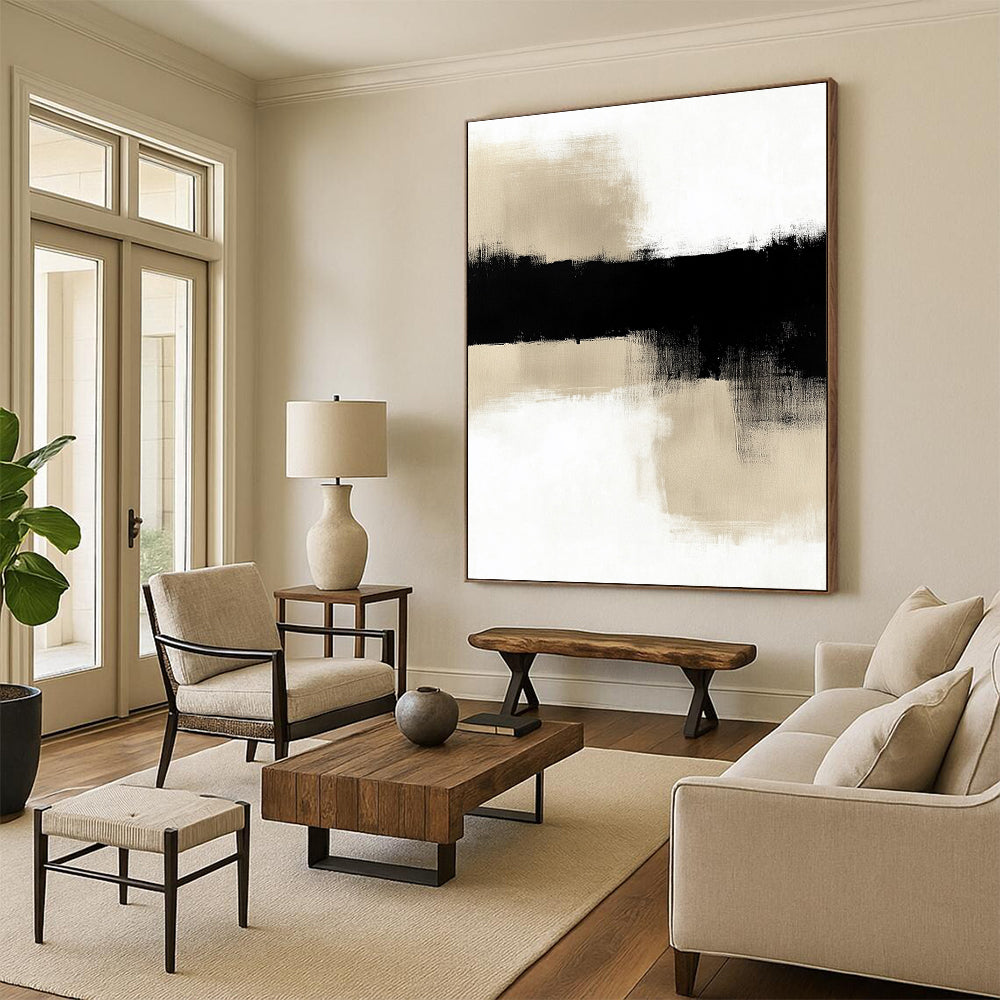 Black and Beige Landscape Abstract Painting with Reflective Forms WINK845