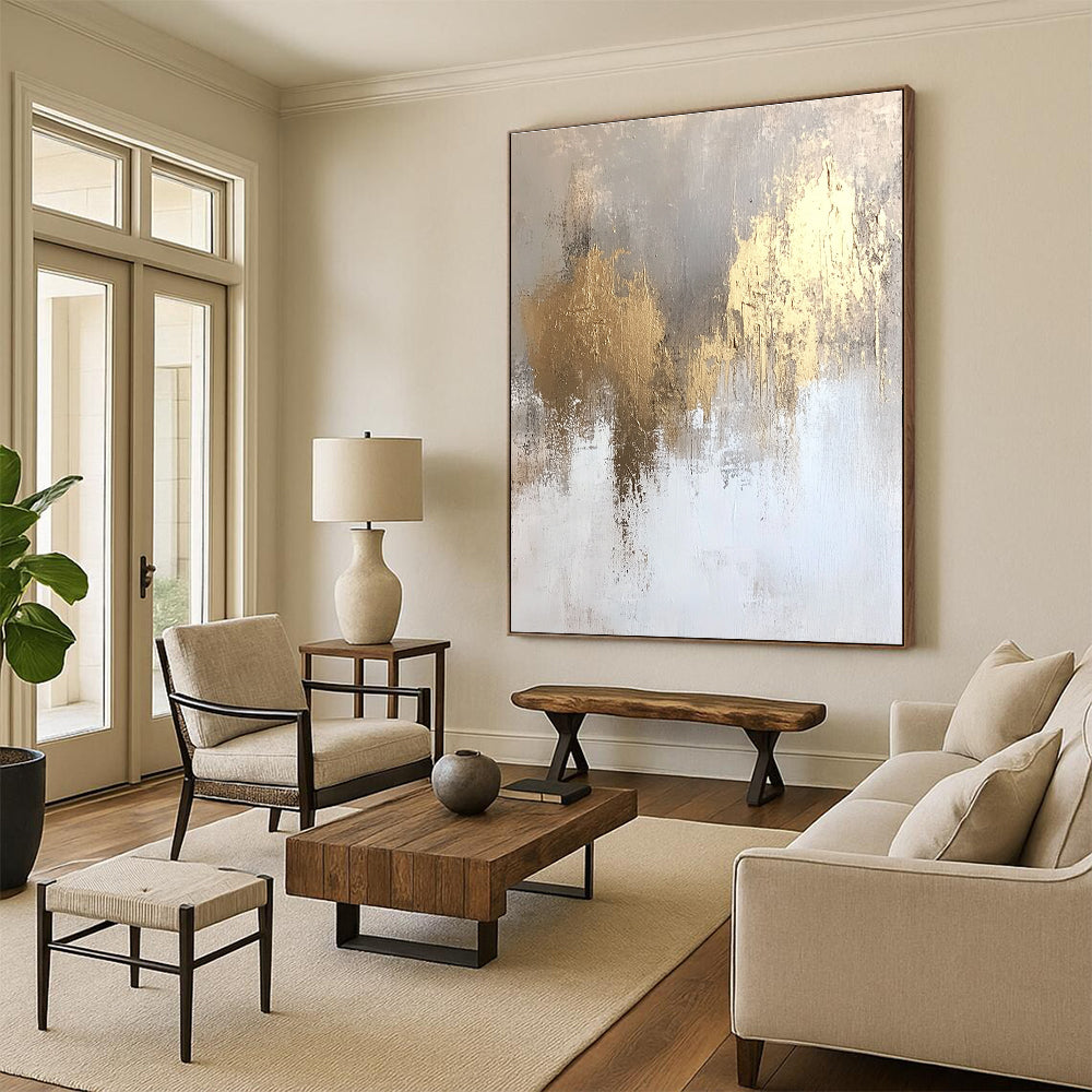 Gold Patch Abstract Painting for Minimalist - Inspired Dining Rooms GAB0996