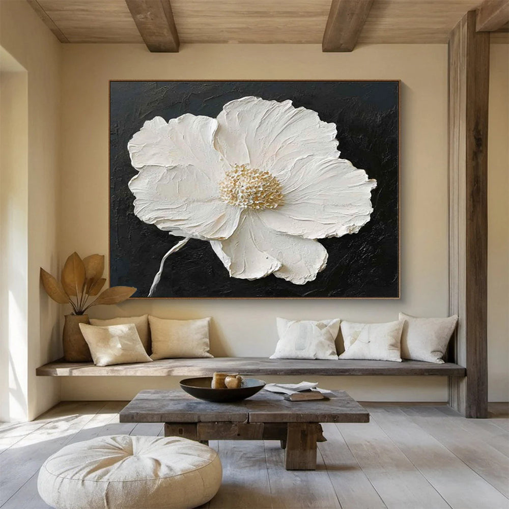 Textured White Flower Abstract Painting for Elegant Spaces YHT090