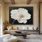 Textured White Flower Abstract Painting for Elegant Spaces YHT090