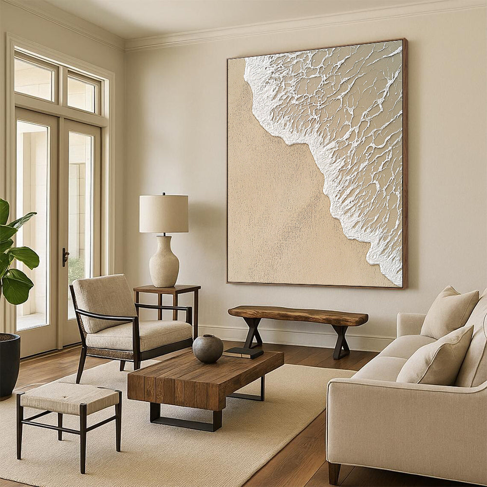 Beach Wave with Intricate Foam Abstract Painting with Detailed Textures GAB0078