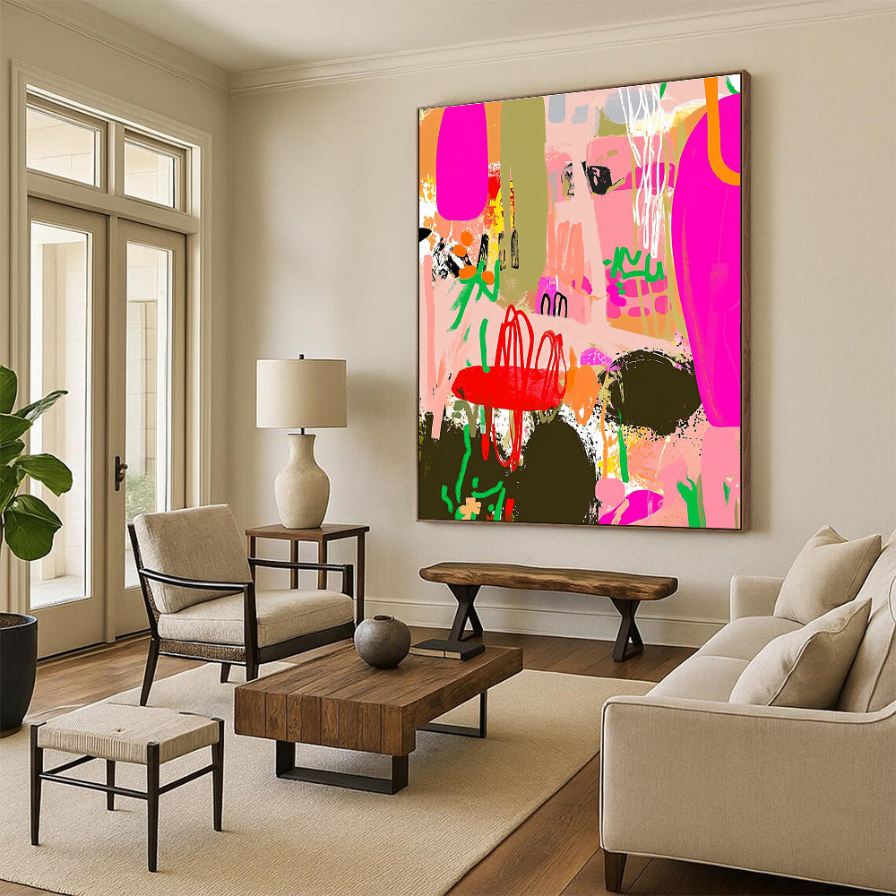 Pink Abstract Garden Painting with Bold Hues GAB0104