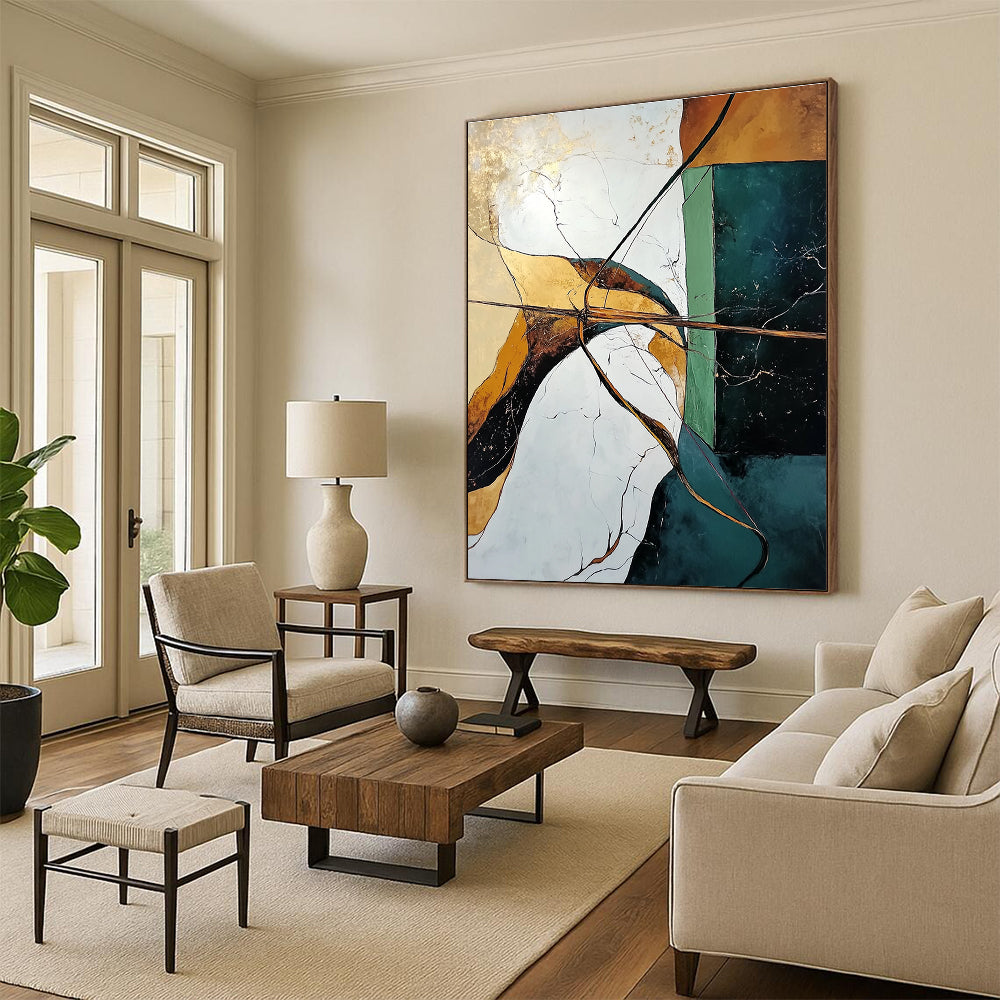 Geometric Abstract with Gold Accents Painting for Luxury Interiors GAB1111