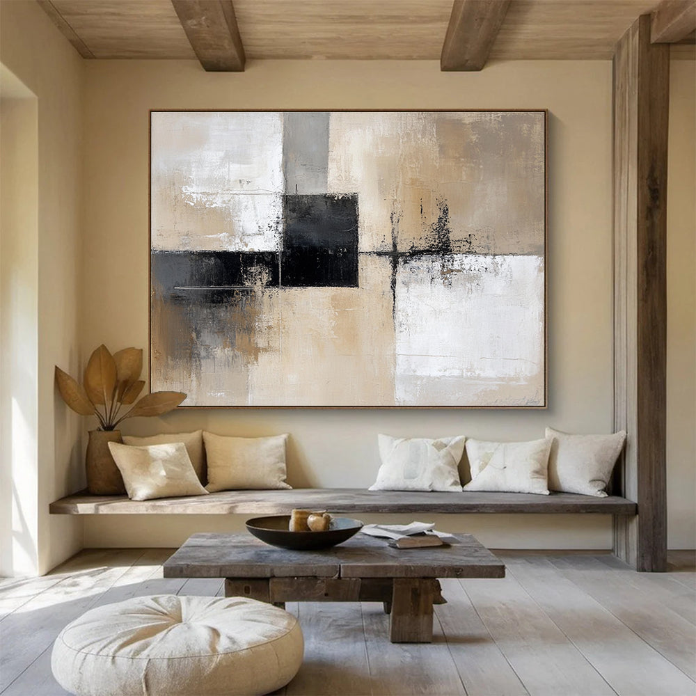 Neutral Geometric Abstract Painting with Subtle, Modern Compositions ABS527