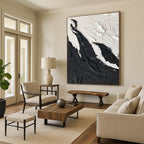 Black - White Textured Landscape Abstract Painting for Minimalist Bedrooms HENG395