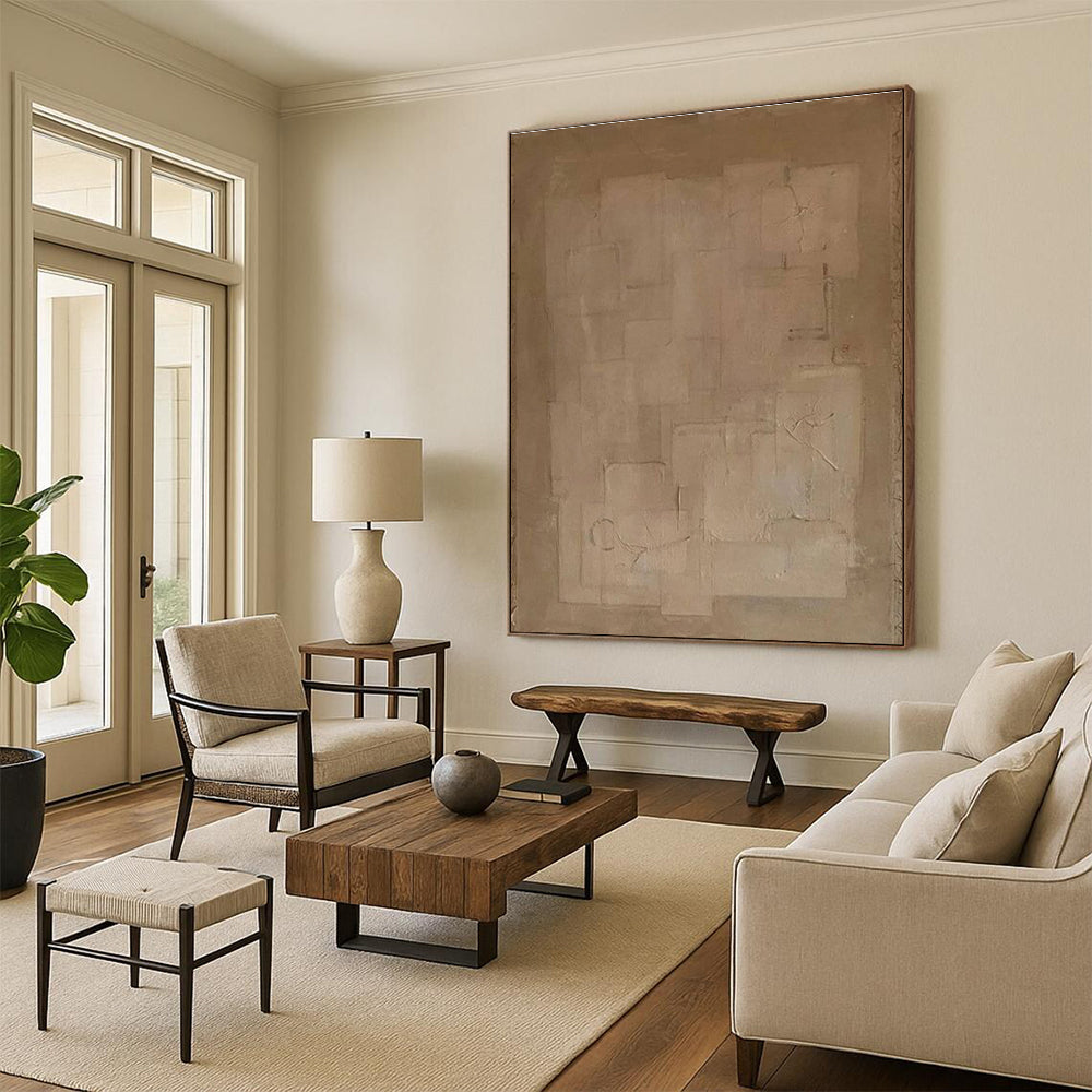 Minimalist Beige Composition Abstract Painting for Modern Minimalist Spaces HENG334