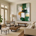 Green Gold White Abstract Painting with Balanced Harmony WINK679