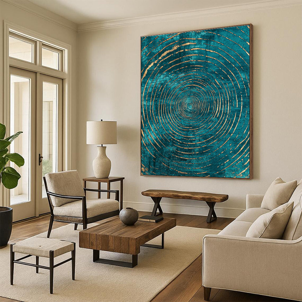 Teal and Gold Circles Luxurious Abstract Painting GAB0371